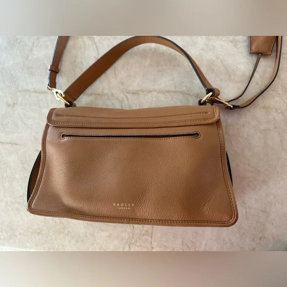 Radley London satchel purse. Tan/caramel color. Removable shoulder strap. - Picture 2 of 4